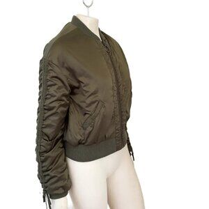 COTTON ON Cinched Sleeve Full Zip Cropped Bomber Jacket in Olive Green SZ 6